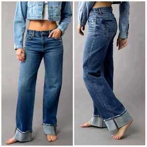 American Eagle Outfitters Women's Wide Leg Flare Jeans - Medium Blue